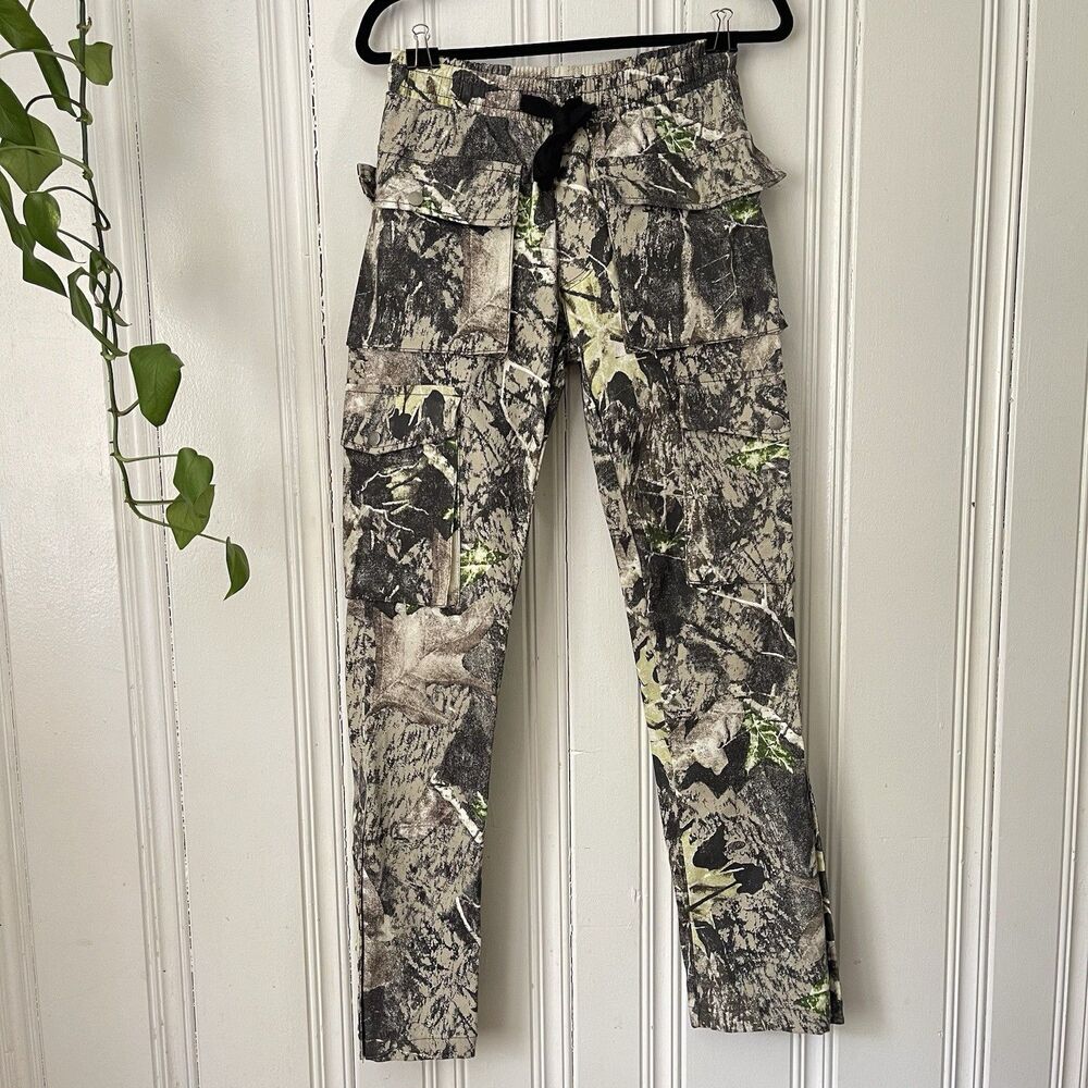 Nova Men Brown Green Tree Print Combo Drawstring Worker Slim Cargo Pants Size S